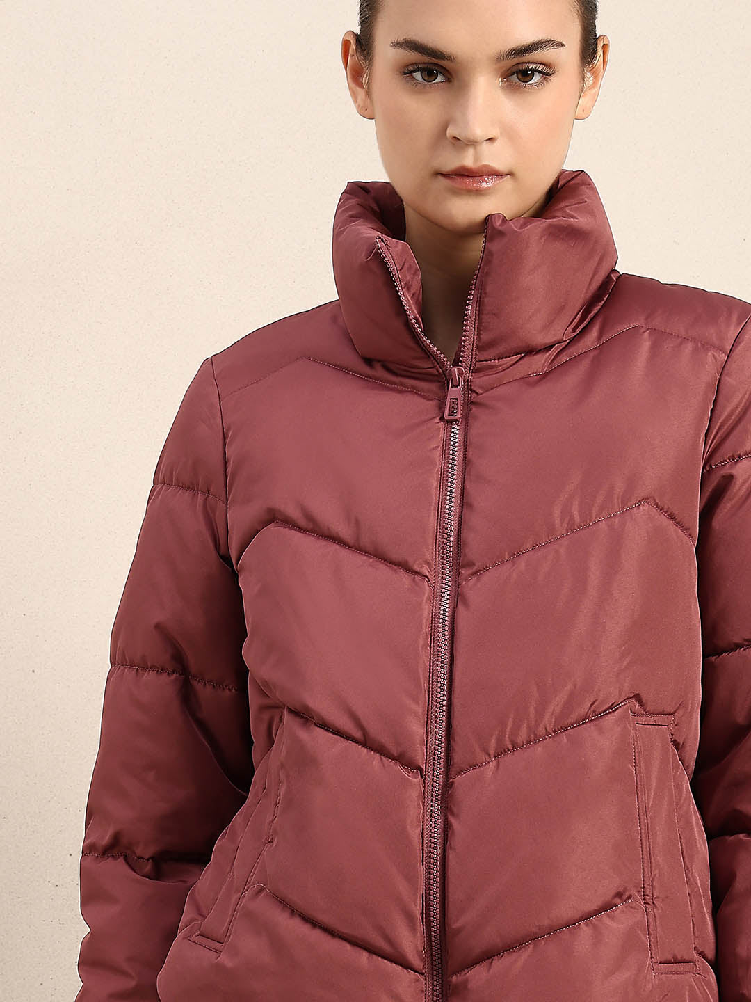 Rose Brown Short Puffer Jacket