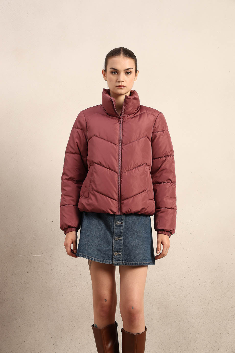 Rose Brown Short Puffer Jacket