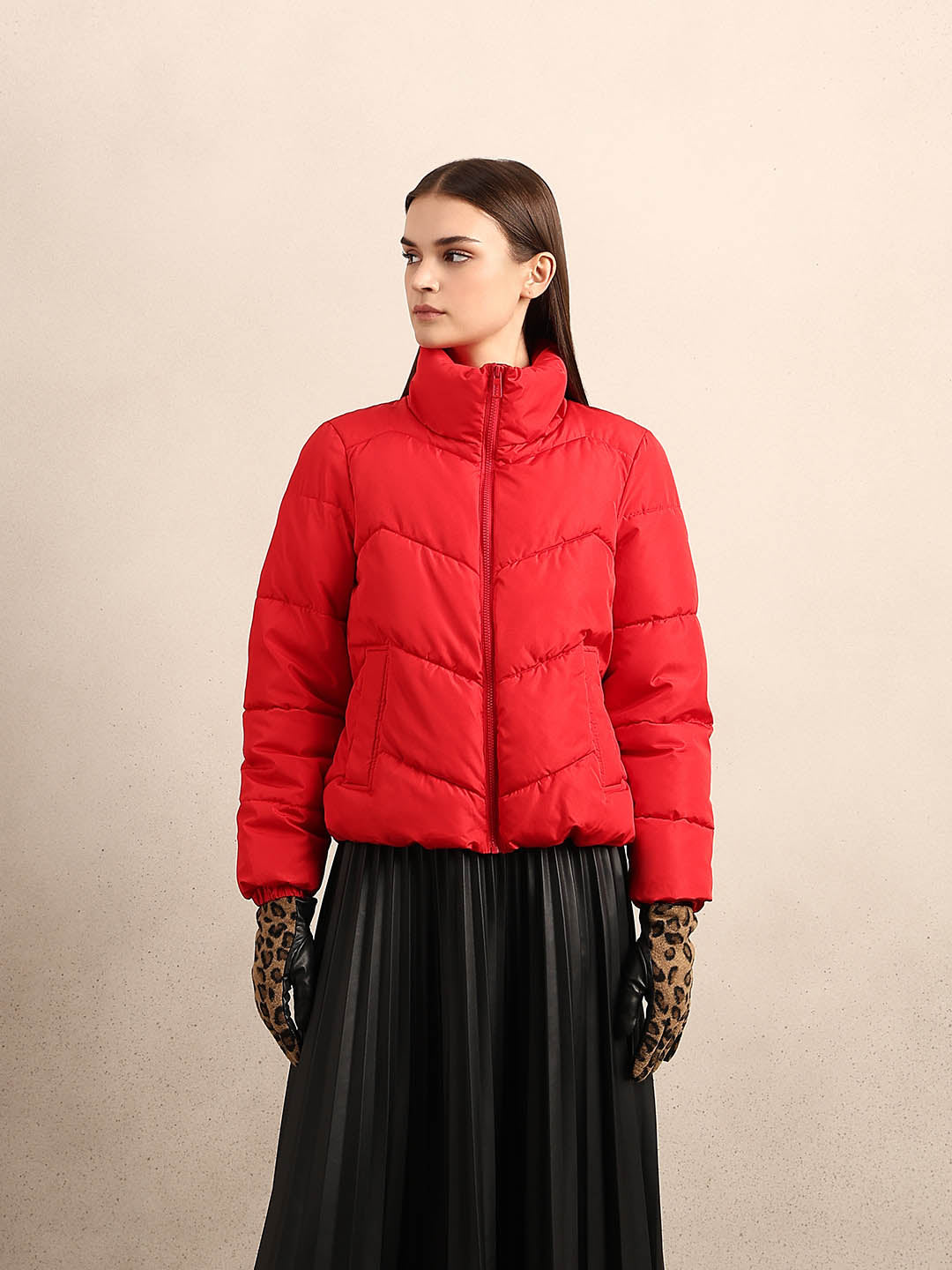Bright Red Short Puffer Jacket