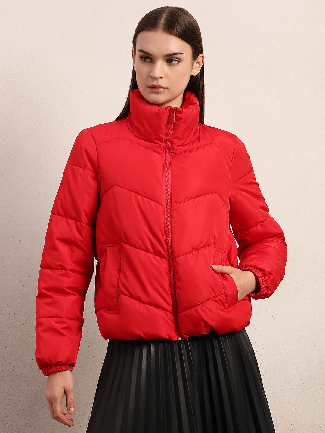 Bright Red Short Puffer Jacket