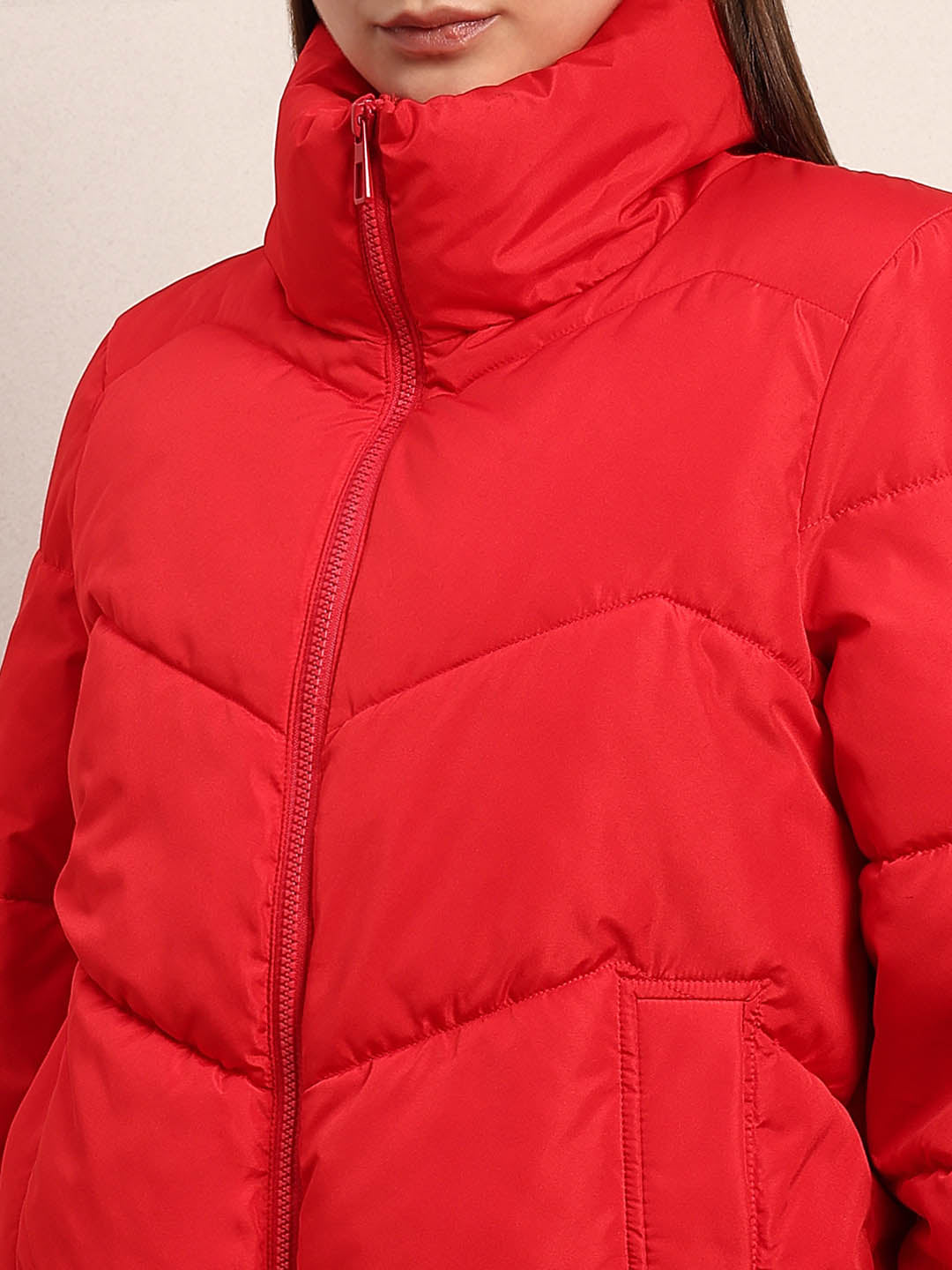 Bright Red Short Puffer Jacket