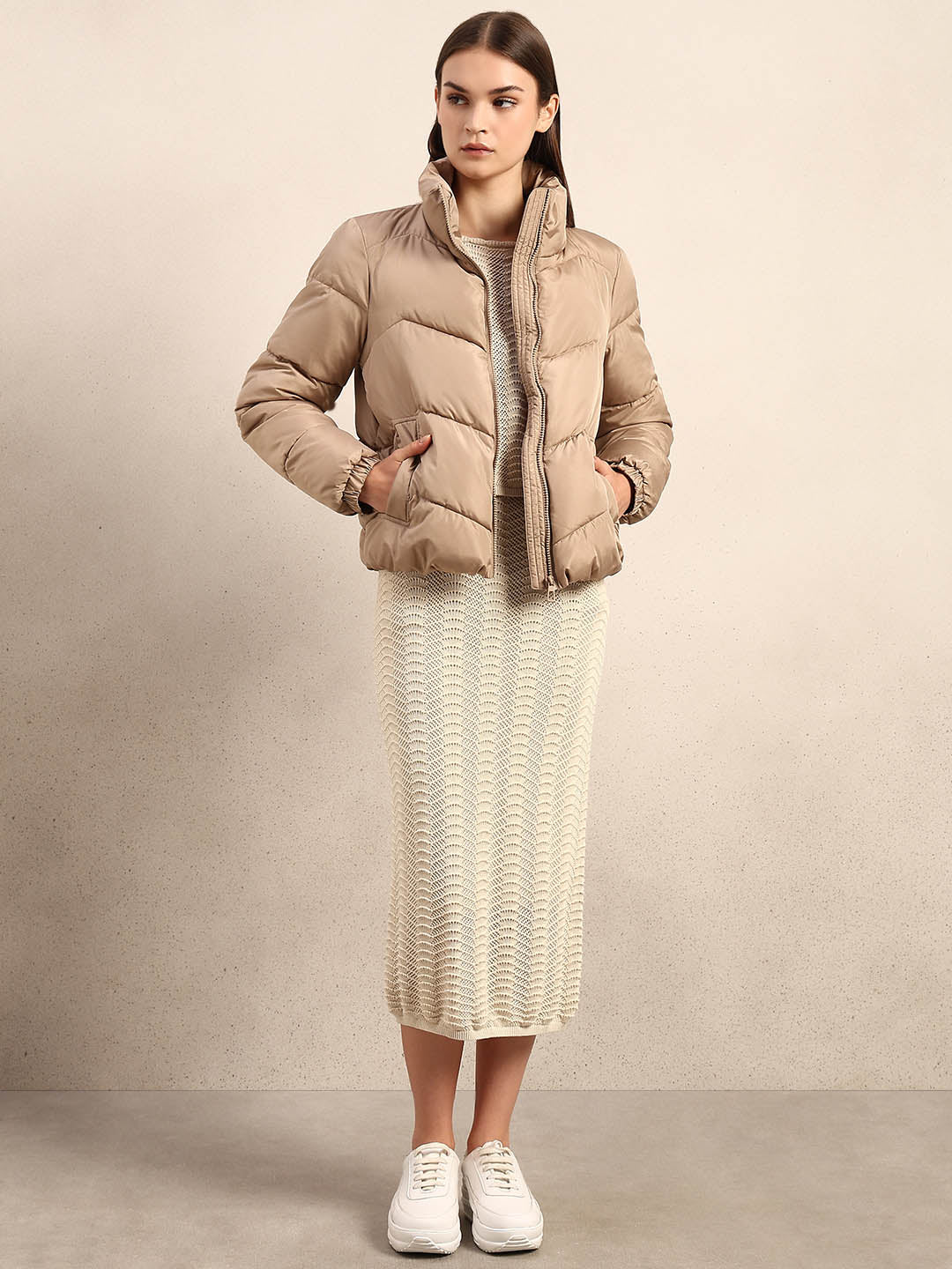 Beige Short Puffer Jacket