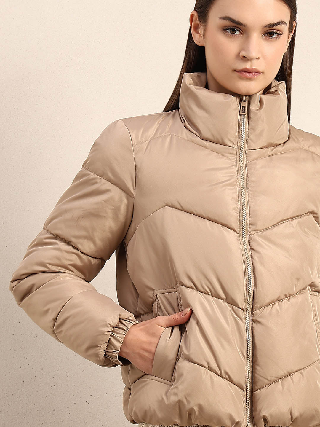 Beige Short Puffer Jacket