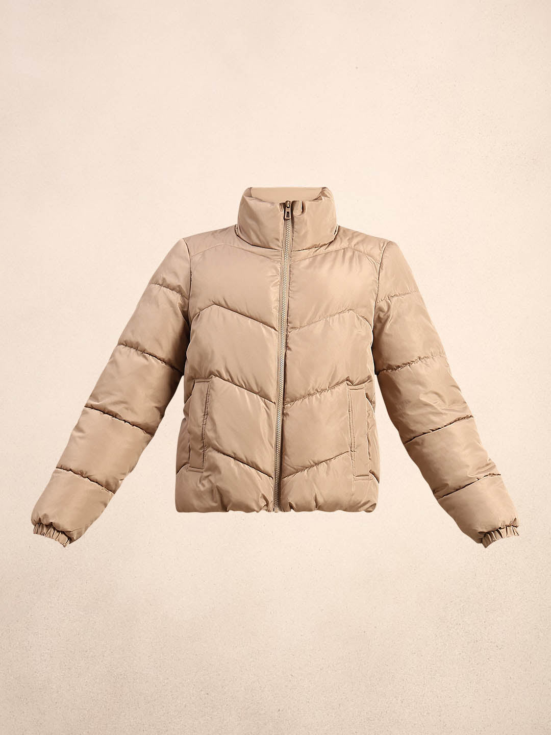 Beige Short Puffer Jacket