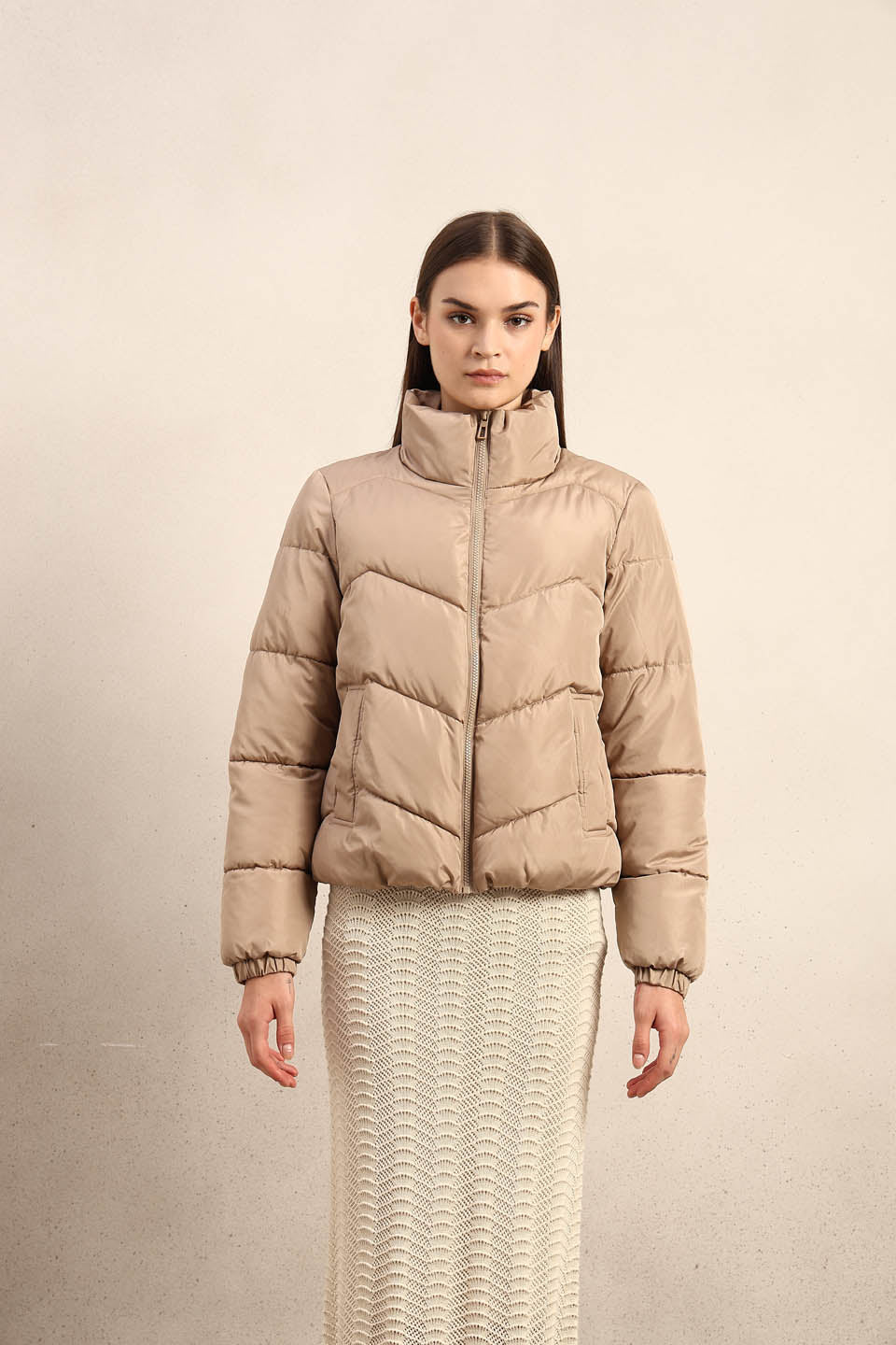 Beige Short Puffer Jacket