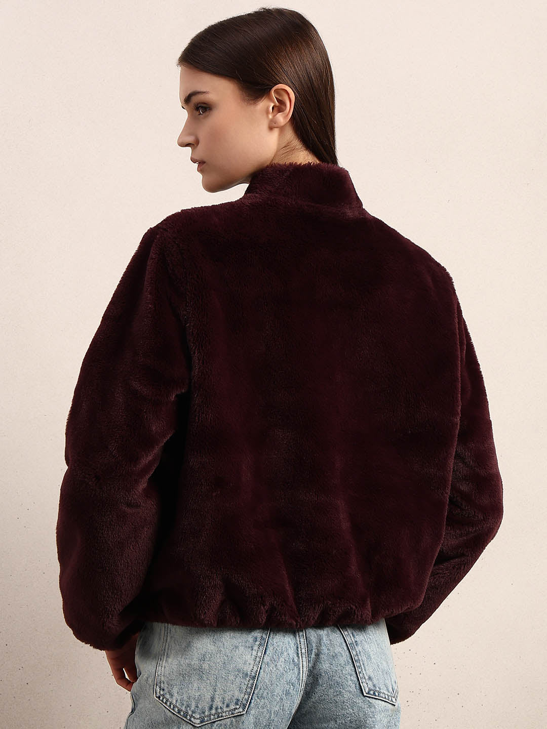 Maroon Faux Fur Short Jacket