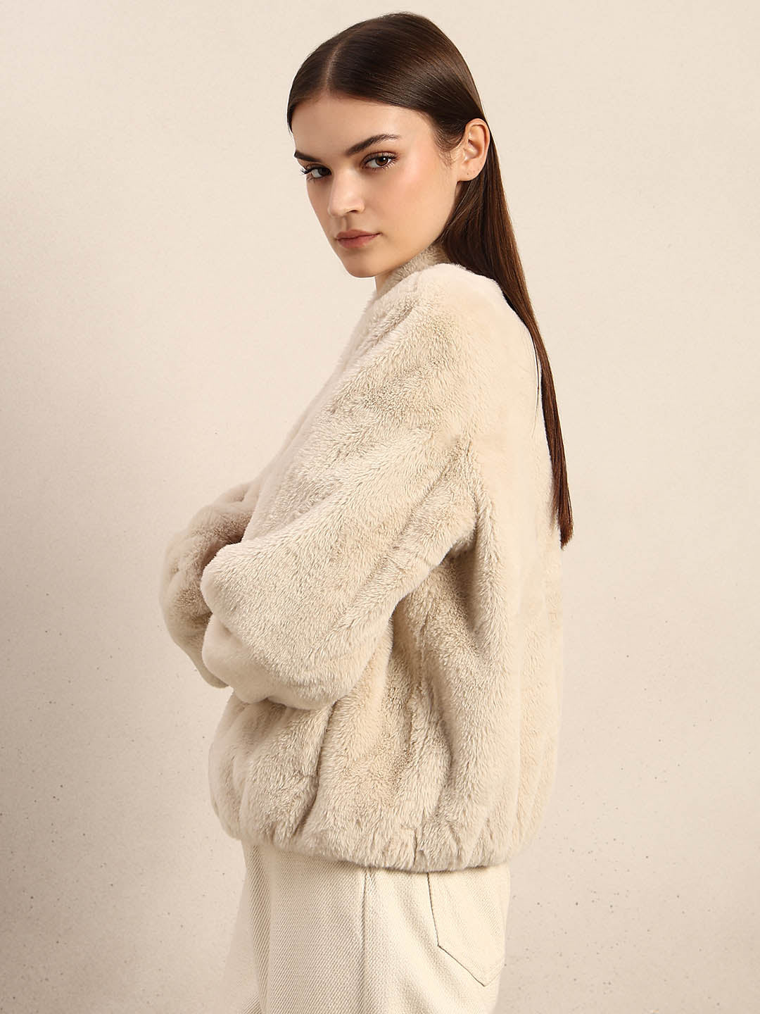 Beige Faux Fur Short Jacket