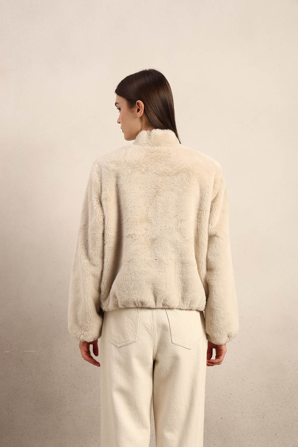 Beige Faux Fur Short Jacket