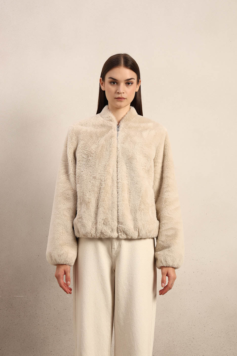 Beige Faux Fur Short Jacket