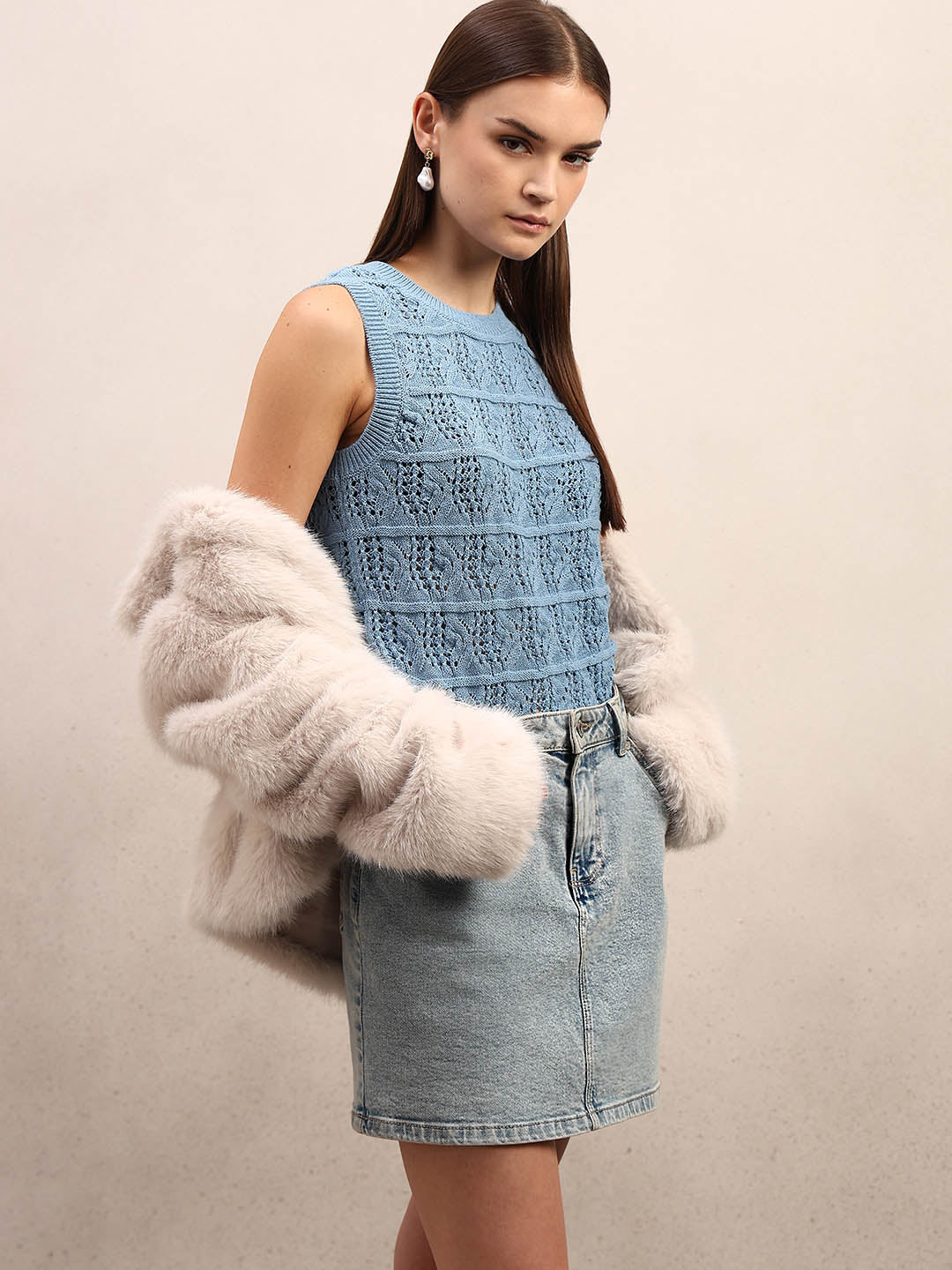 O-Neck Knitted Sleeveless Pullover - Blue