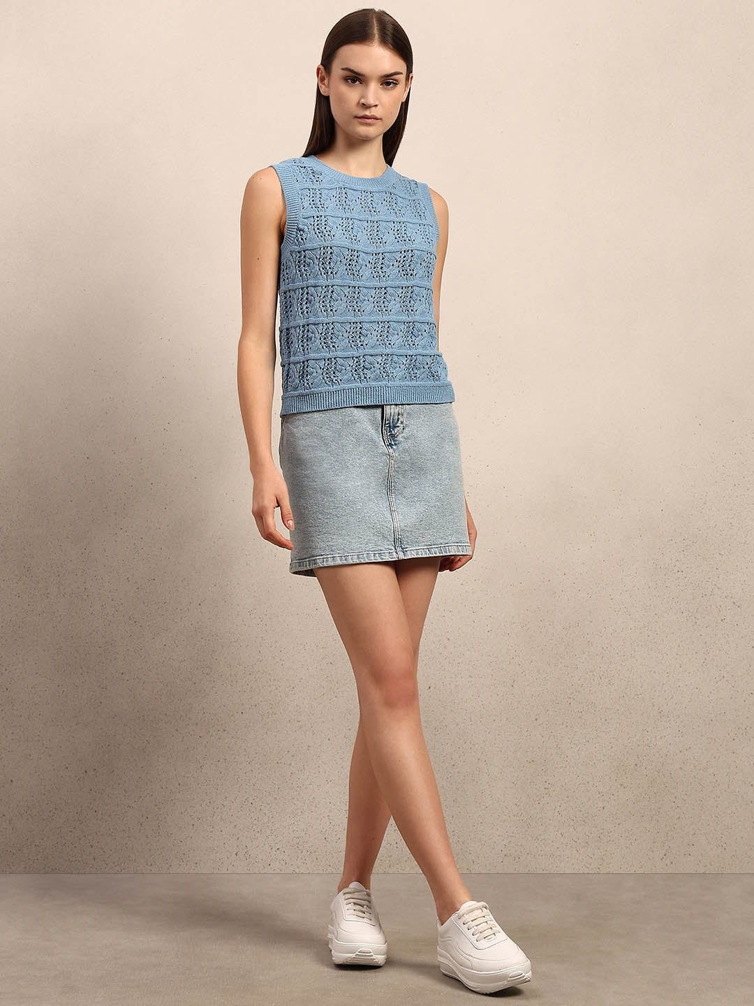 O-Neck Knitted Sleeveless Pullover - Blue