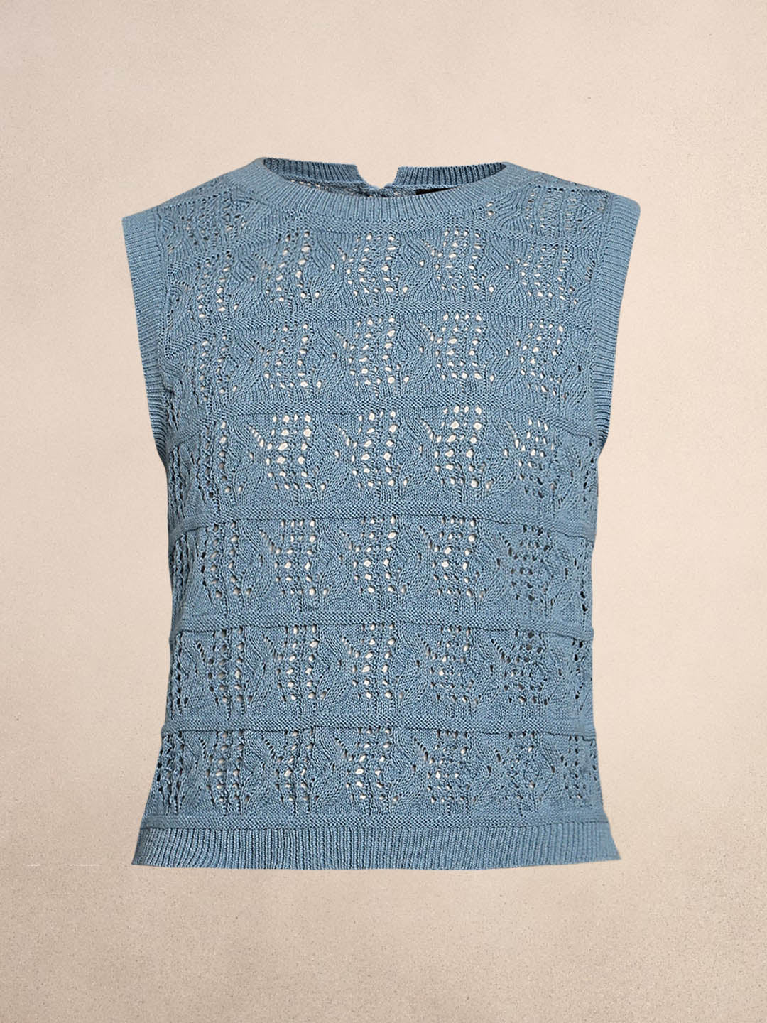 O-Neck Knitted Sleeveless Pullover - Blue