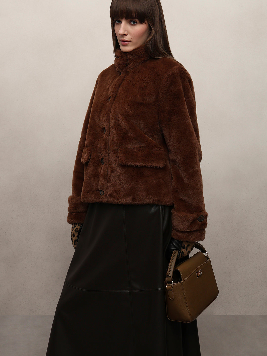 Faux Fur Winter Jacket - Dark Brown