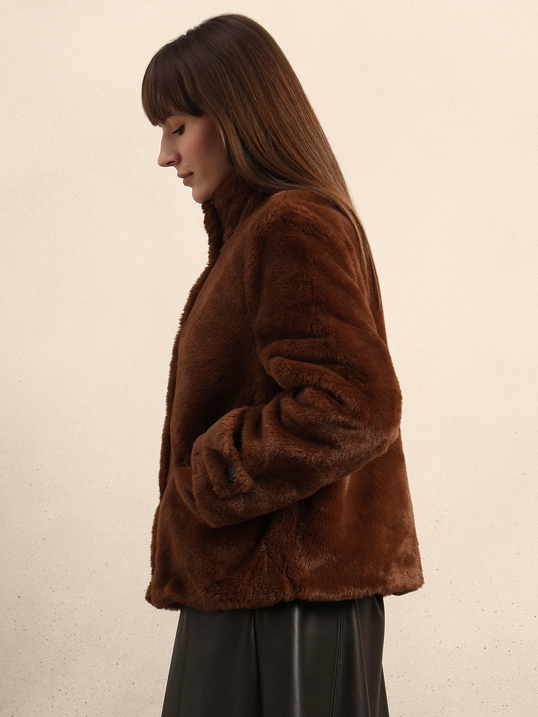 Faux Fur Winter Jacket - Dark Brown