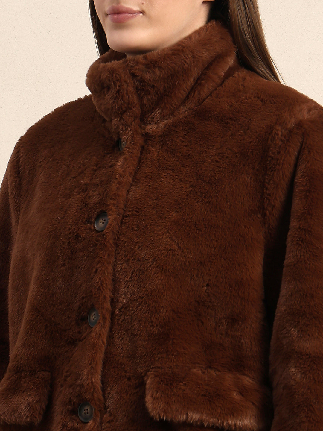 Faux Fur Winter Jacket - Dark Brown