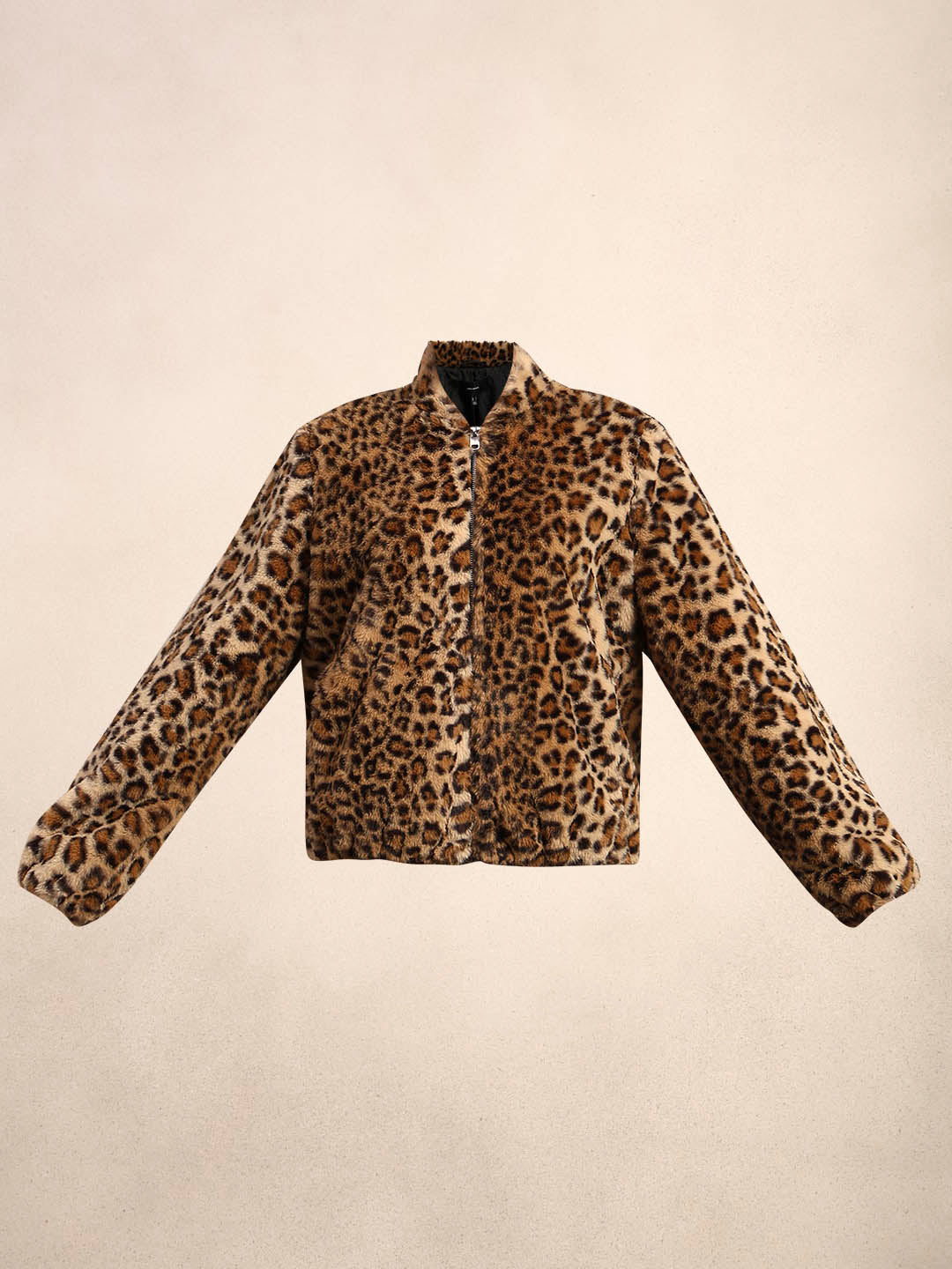 Leopard Print Fleece Jacket - Brown