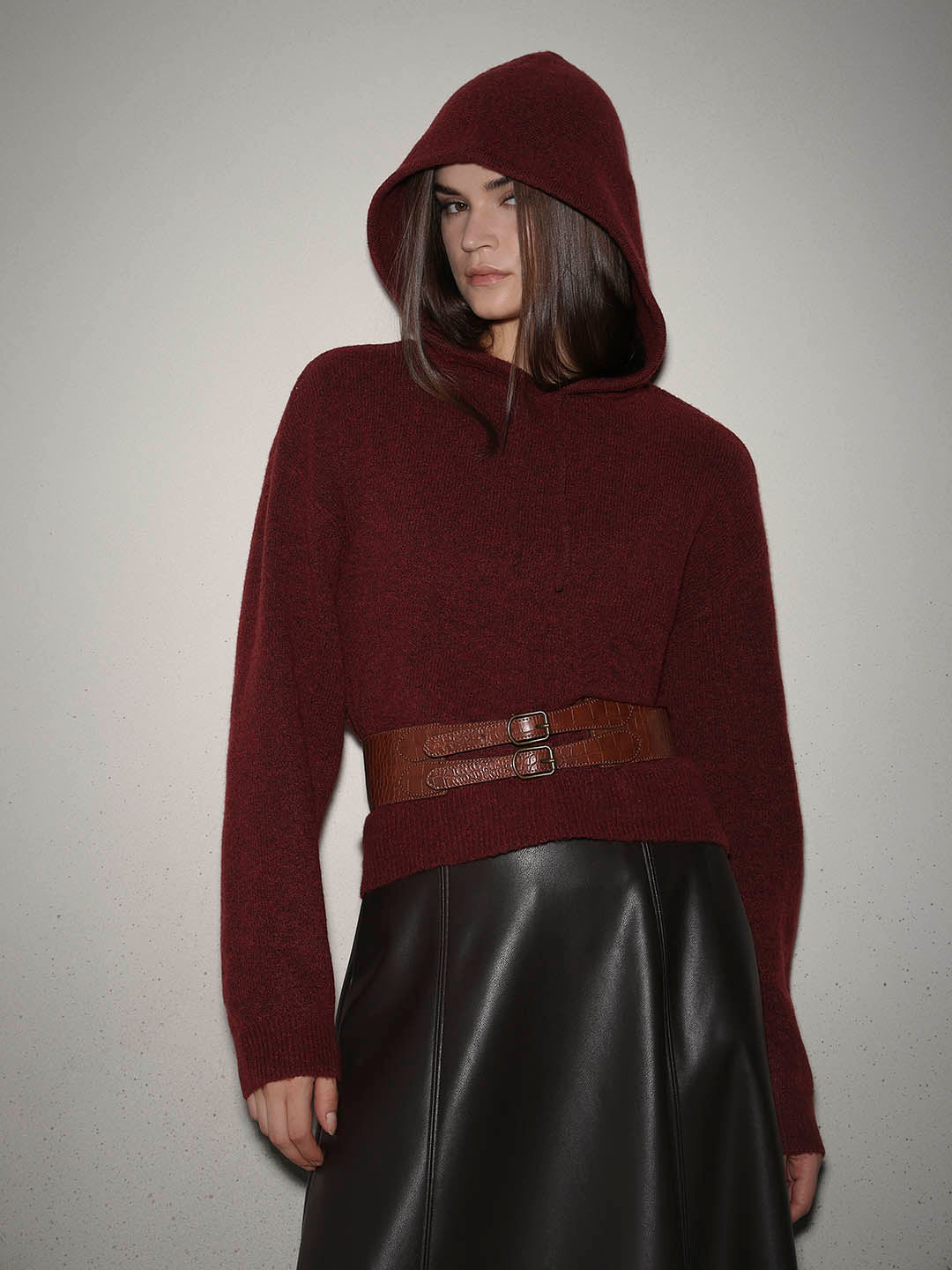 Red Knitted Hooded Pullover