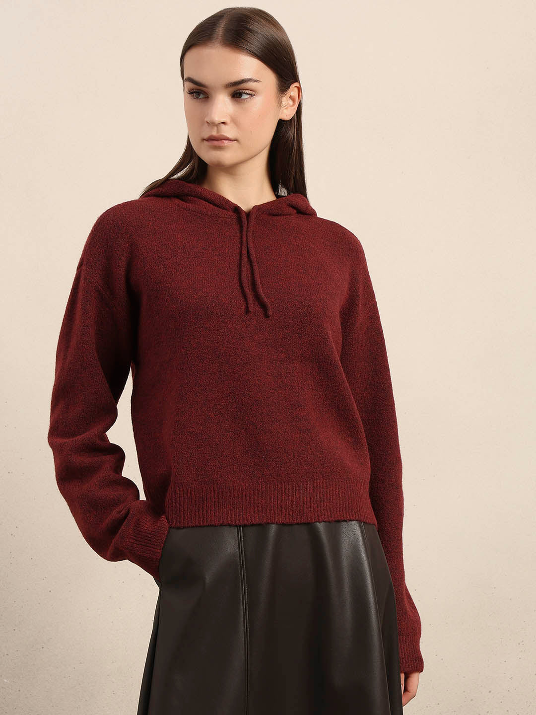 Red Knitted Hooded Pullover