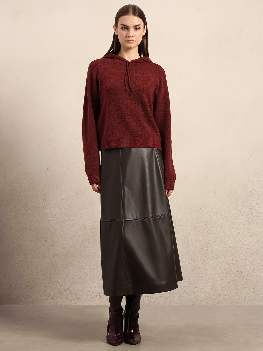 Red Knitted Hooded Pullover