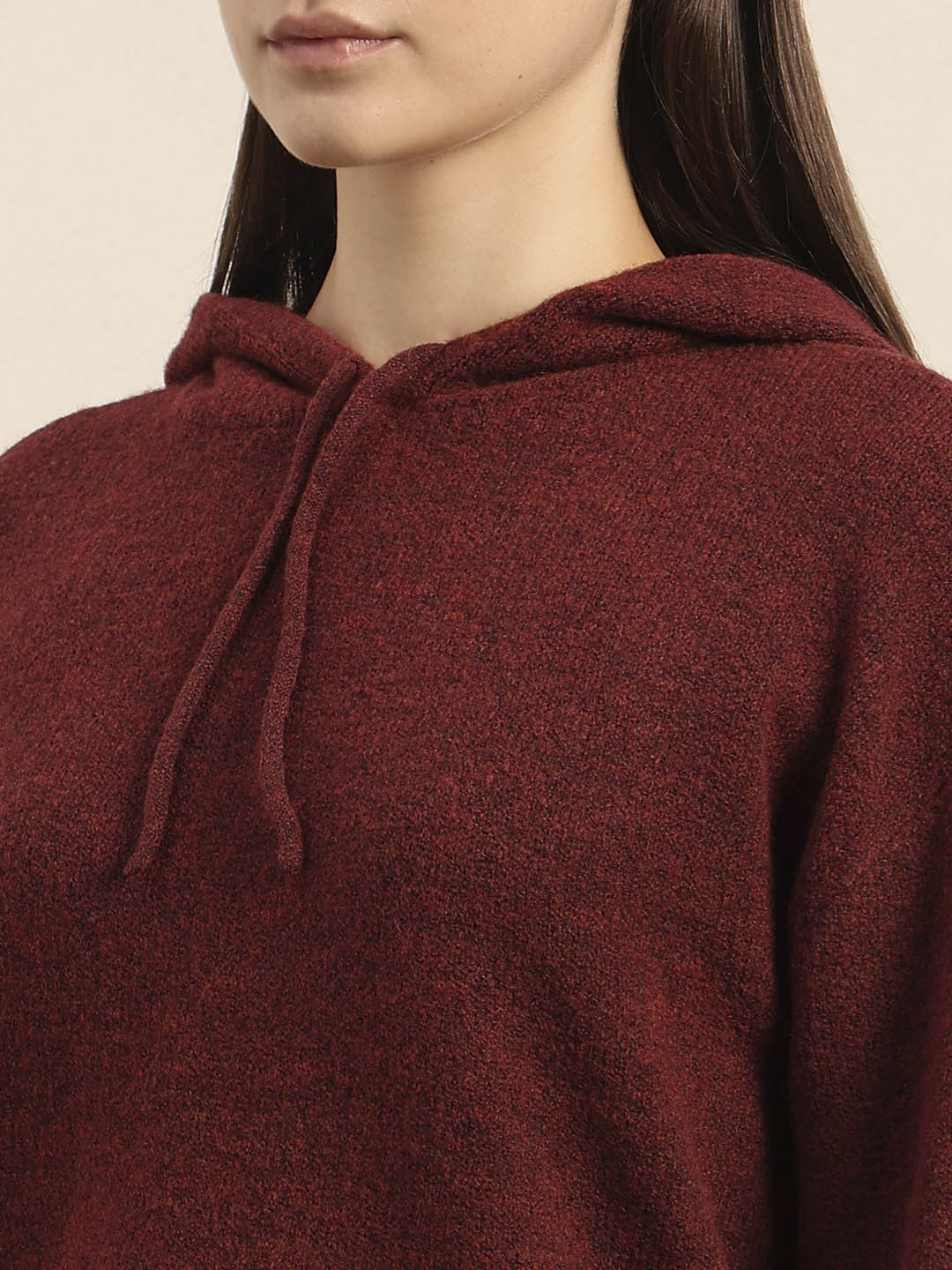 Red Knitted Hooded Pullover