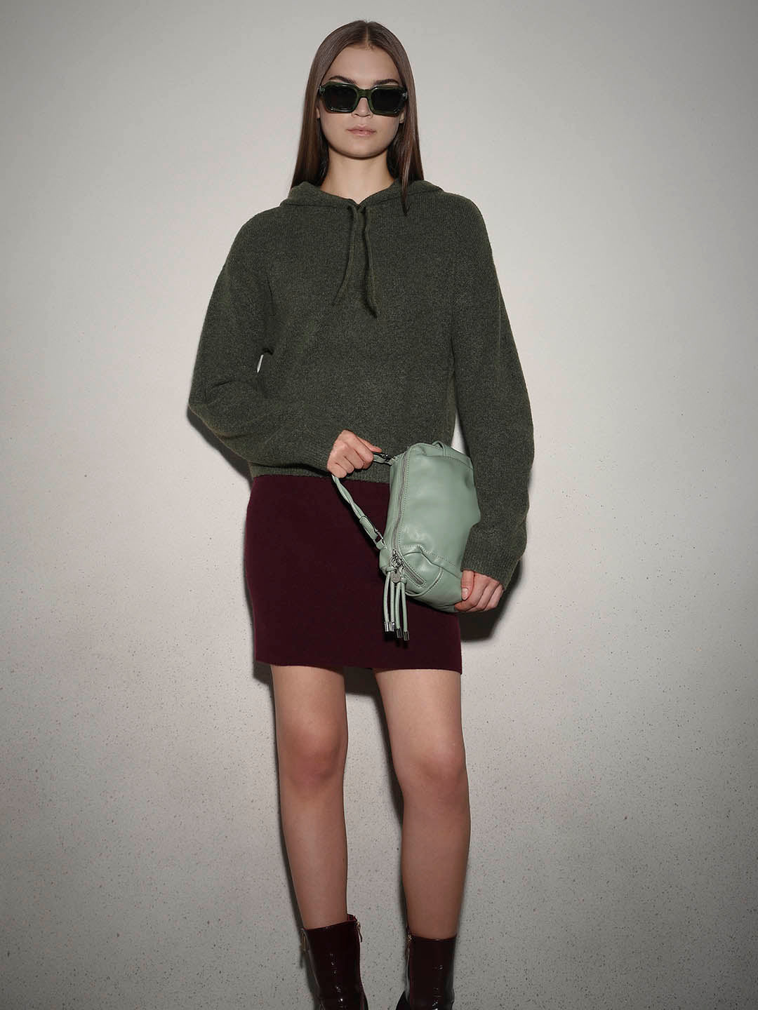 Olive Green Knitted Hooded Pullover