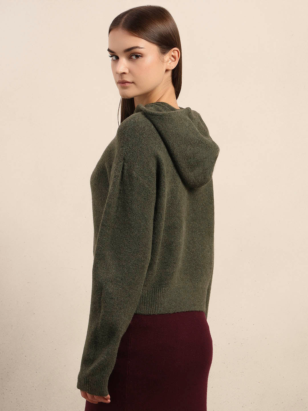 Olive Green Knitted Hooded Pullover