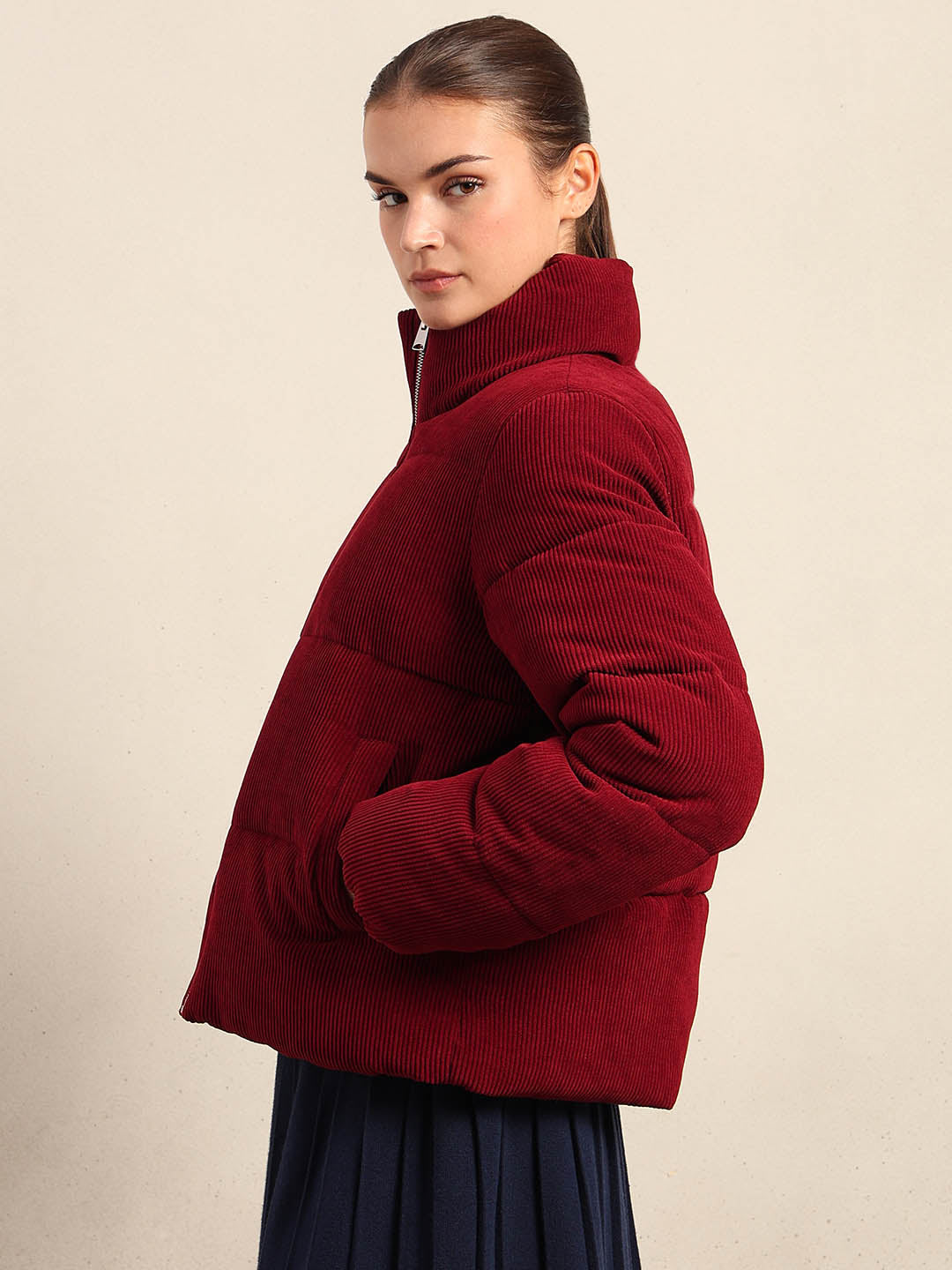 Burgundy Corduroy Puffer Jacket