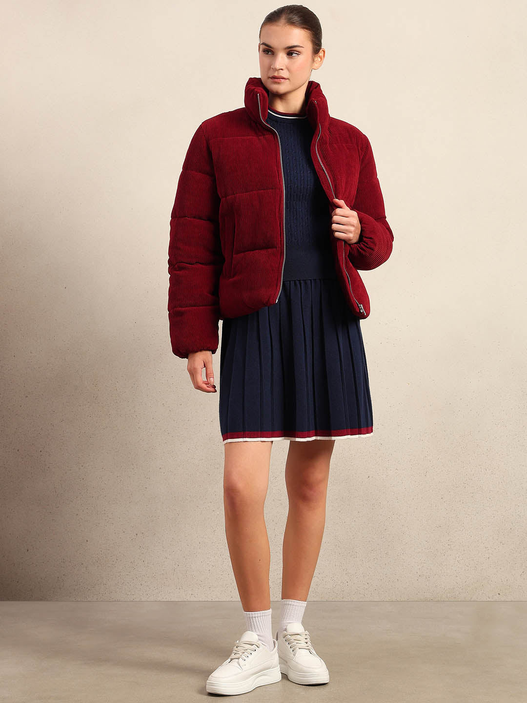 Burgundy Corduroy Puffer Jacket