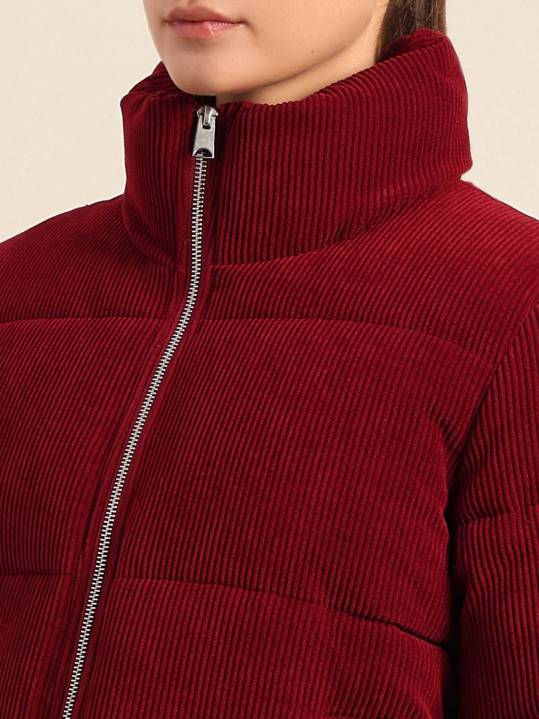 Burgundy Corduroy Puffer Jacket
