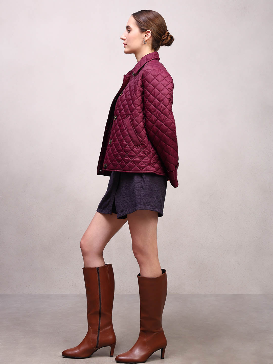 Quilted Short Jacket - Maroon
