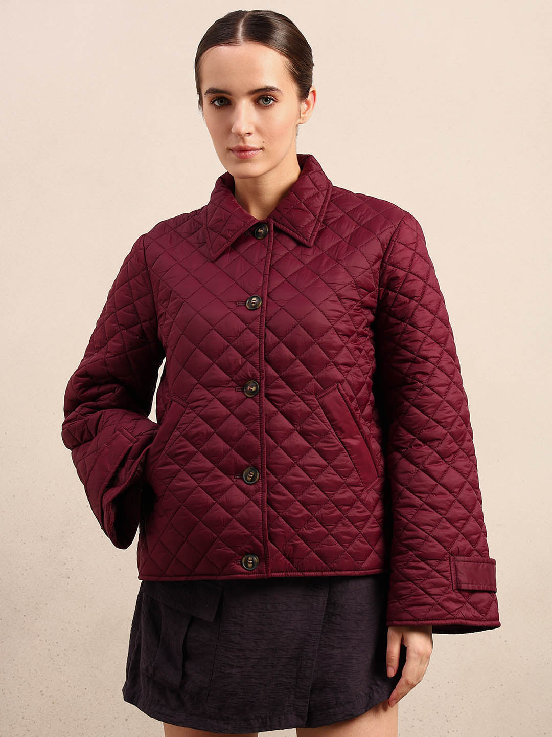 Quilted Short Jacket - Maroon