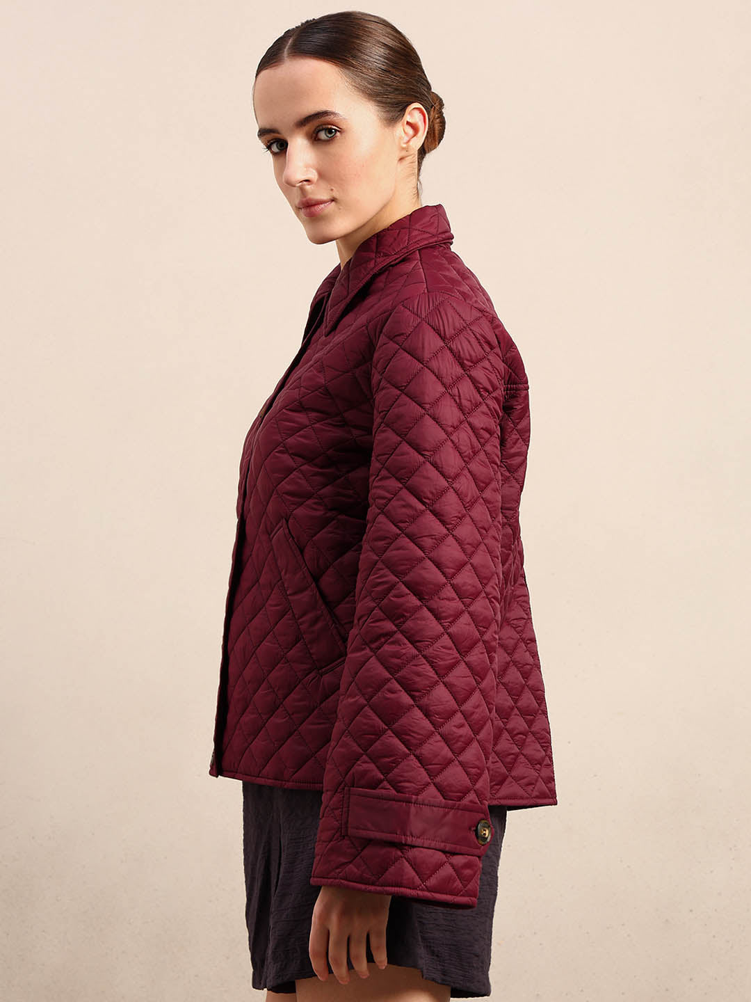 Quilted Short Jacket - Maroon