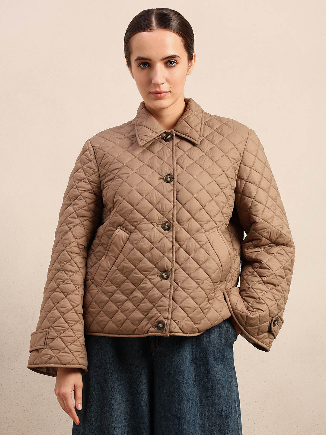 Quilted Short Jacket - Beige