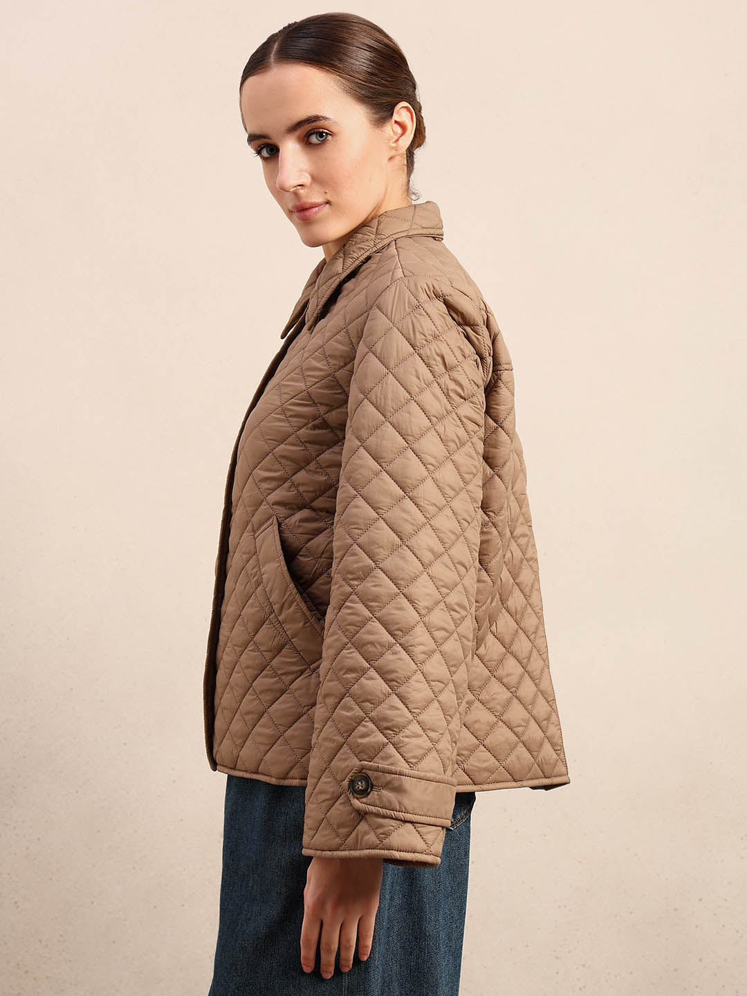 Quilted Short Jacket - Beige