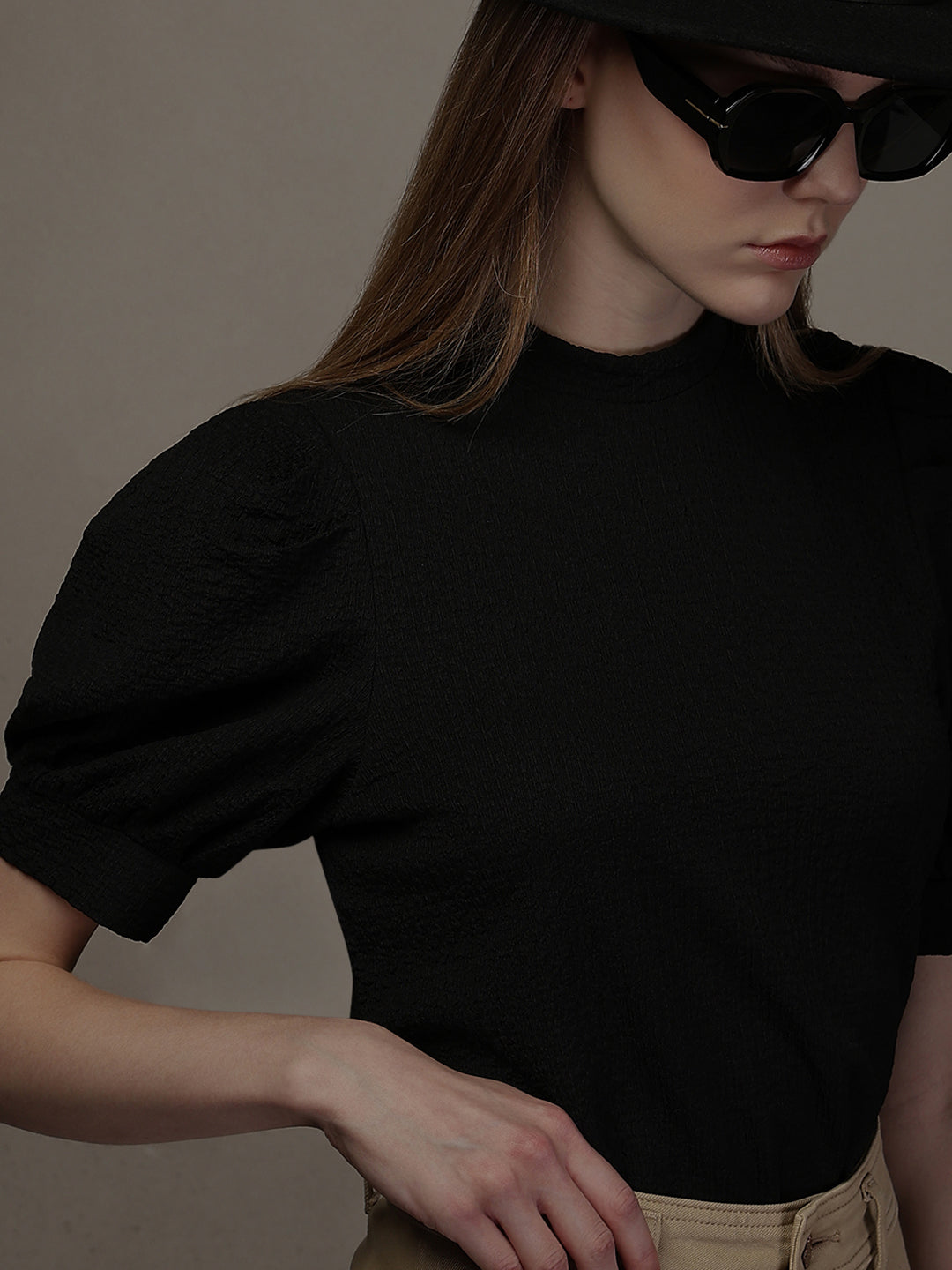 High Neck Puff Sleeves Top