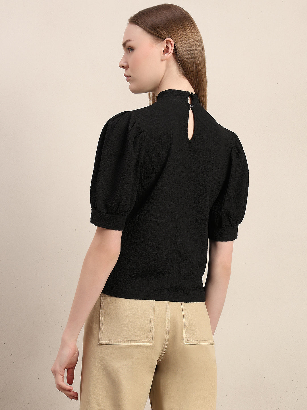 High Neck Puff Sleeves Top