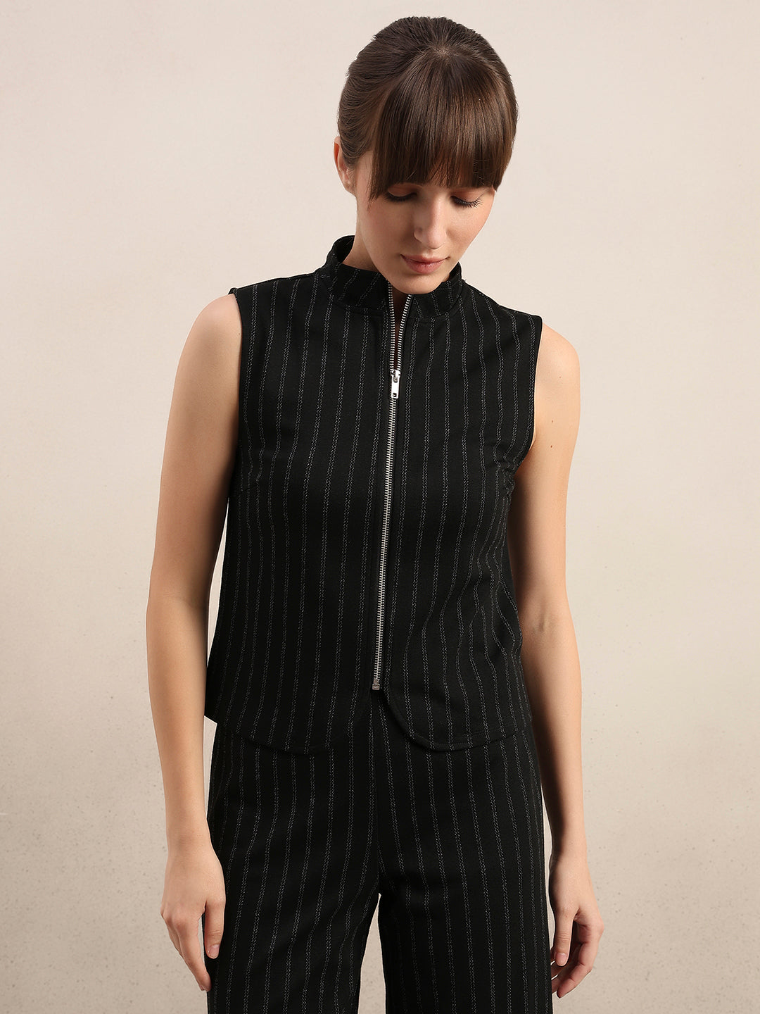 Pinstripe Mock Neck Top