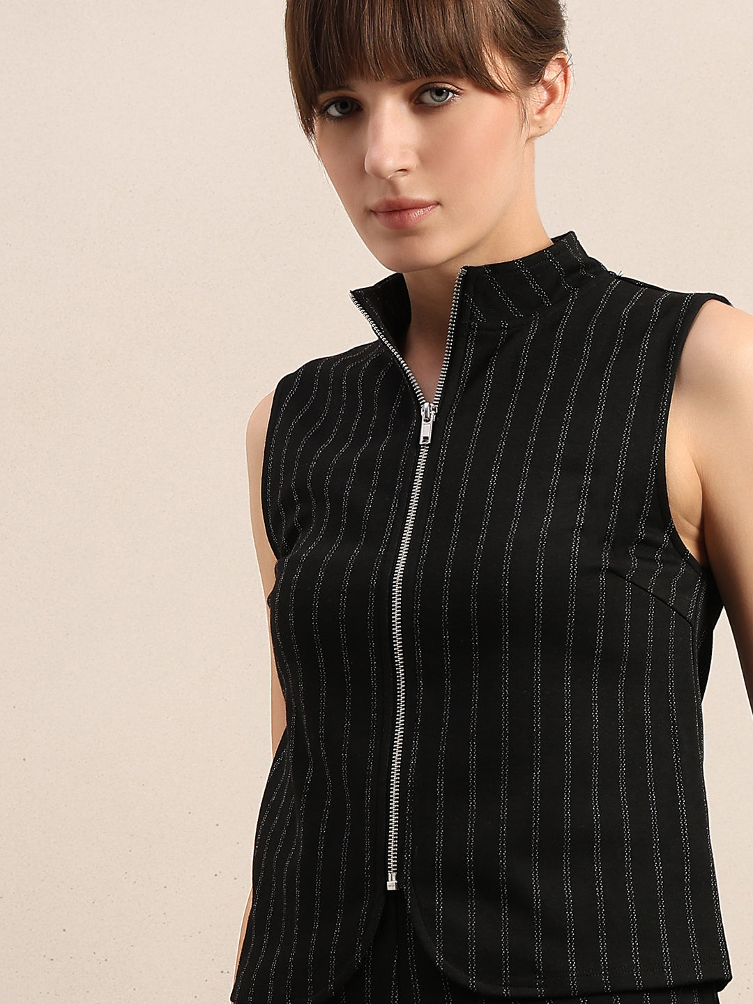 Pinstripe Mock Neck Top
