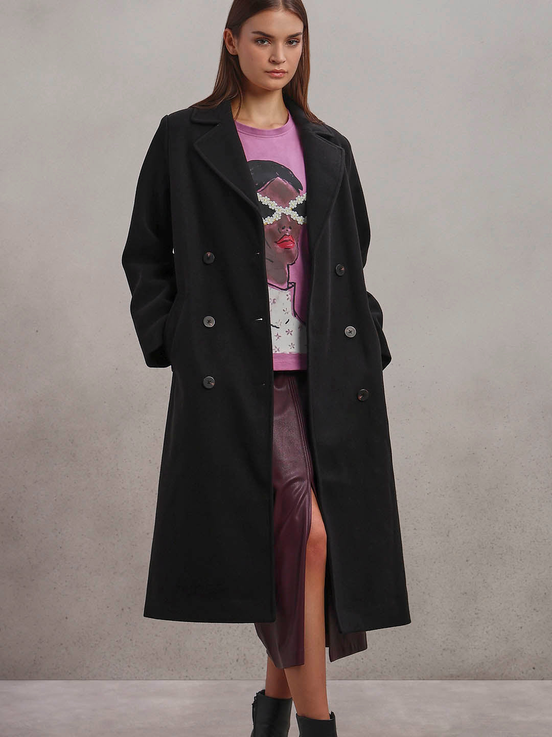 peacoat woman within trench coat