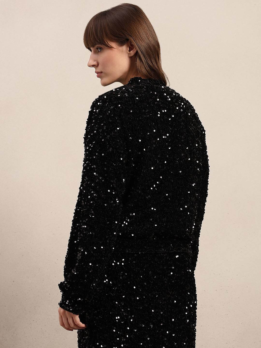 Black Sequined Zipped Jacket