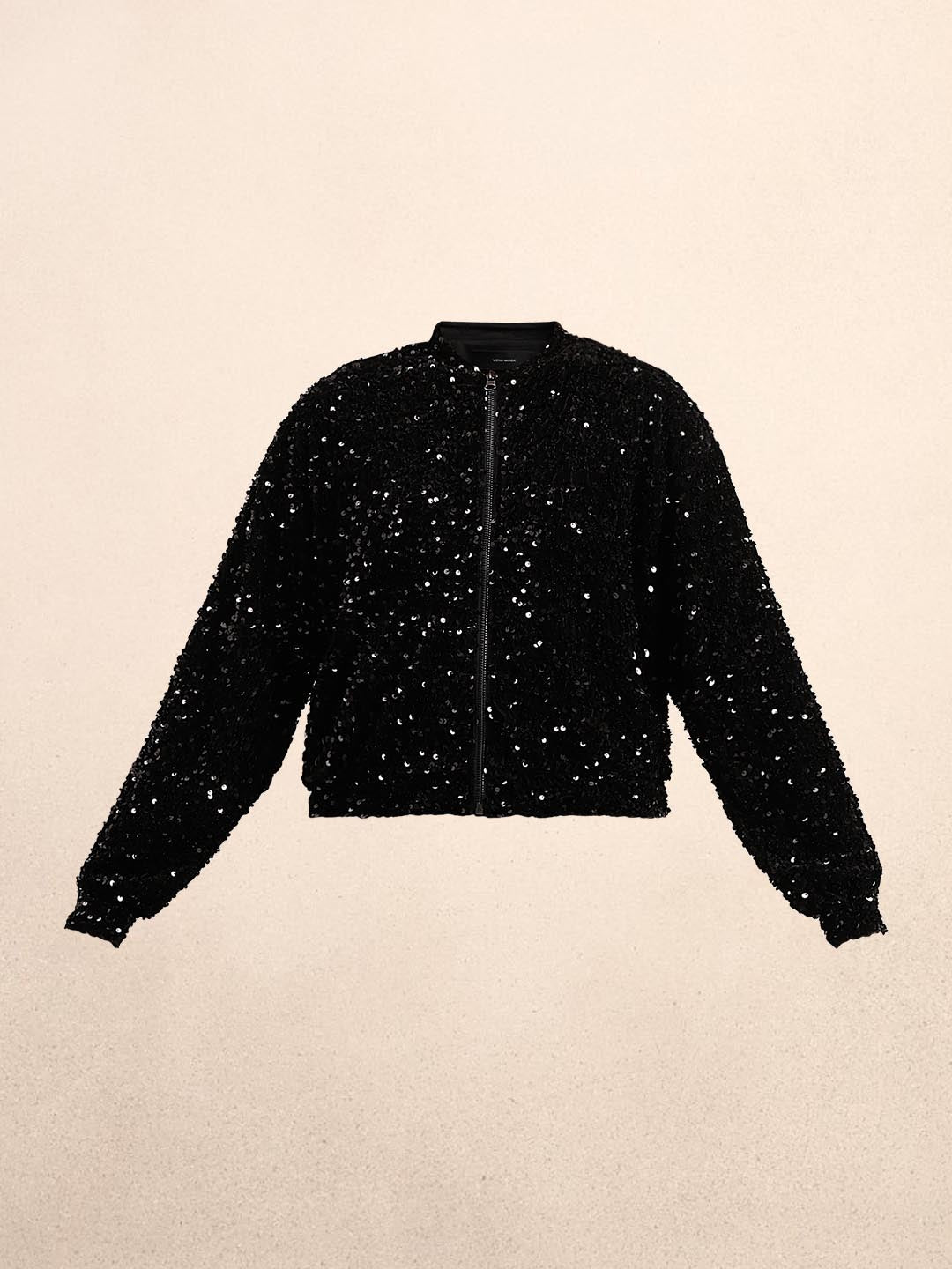 Black Sequined Zipped Jacket