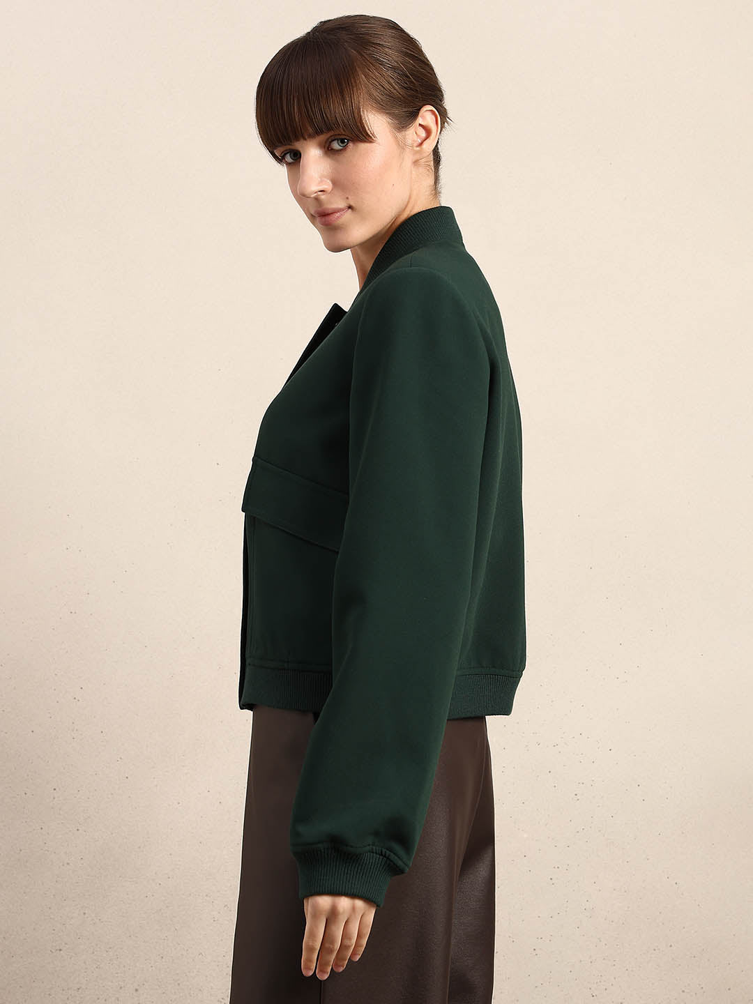 Dark Green Buttoned Bomber Jacket