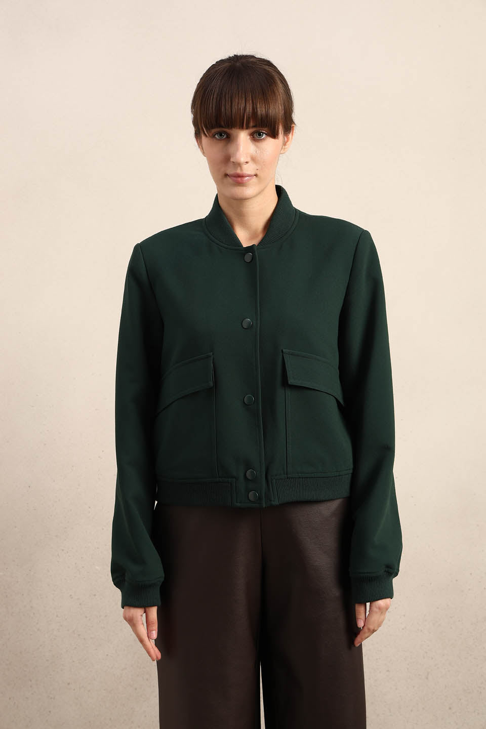 Dark Green Buttoned Bomber Jacket
