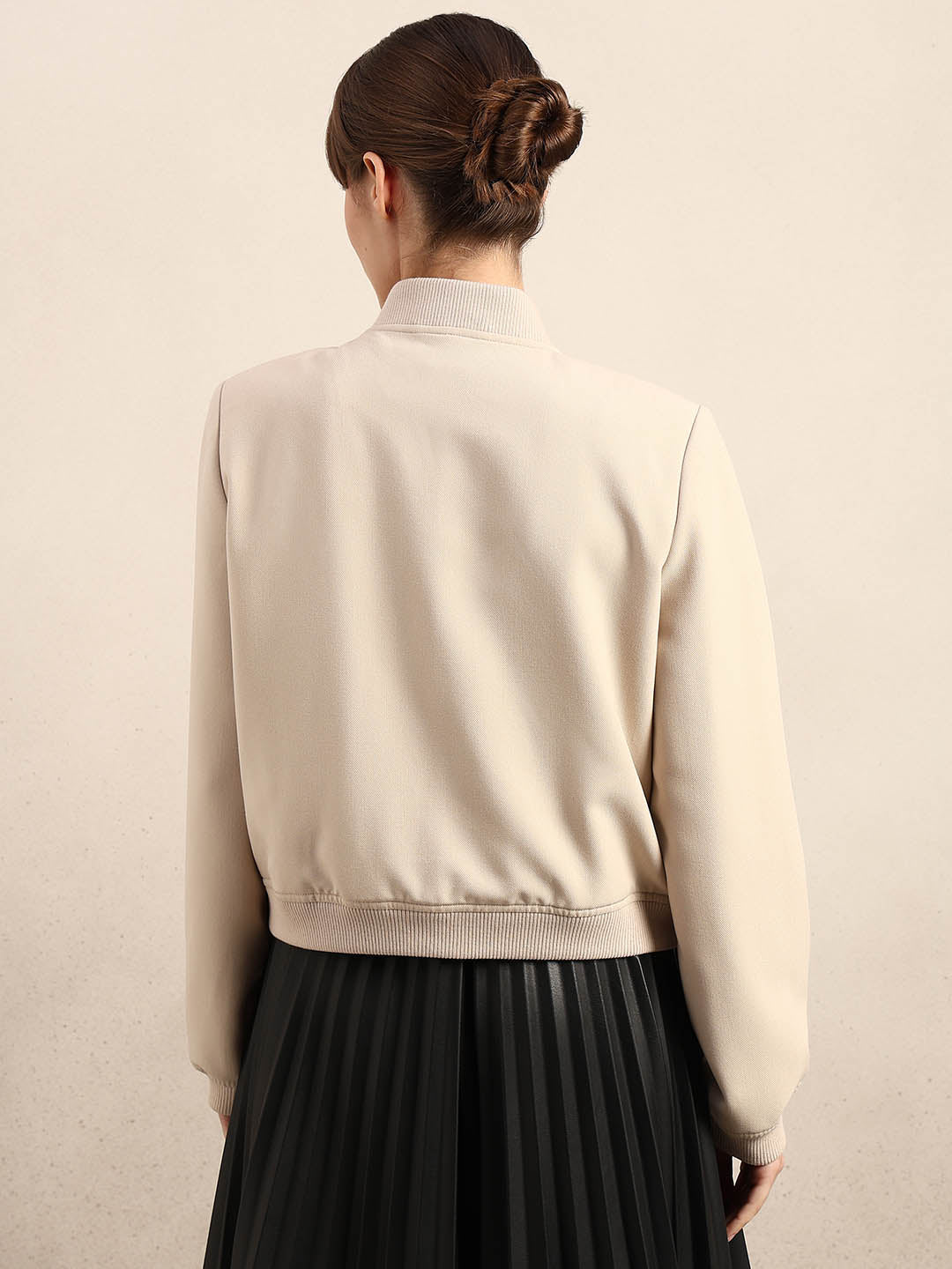 Beige Buttoned Bomber Jacket