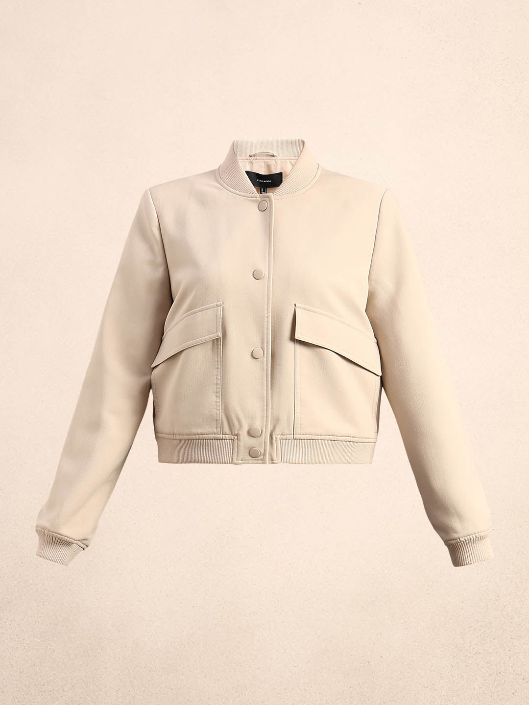 Beige Buttoned Bomber Jacket