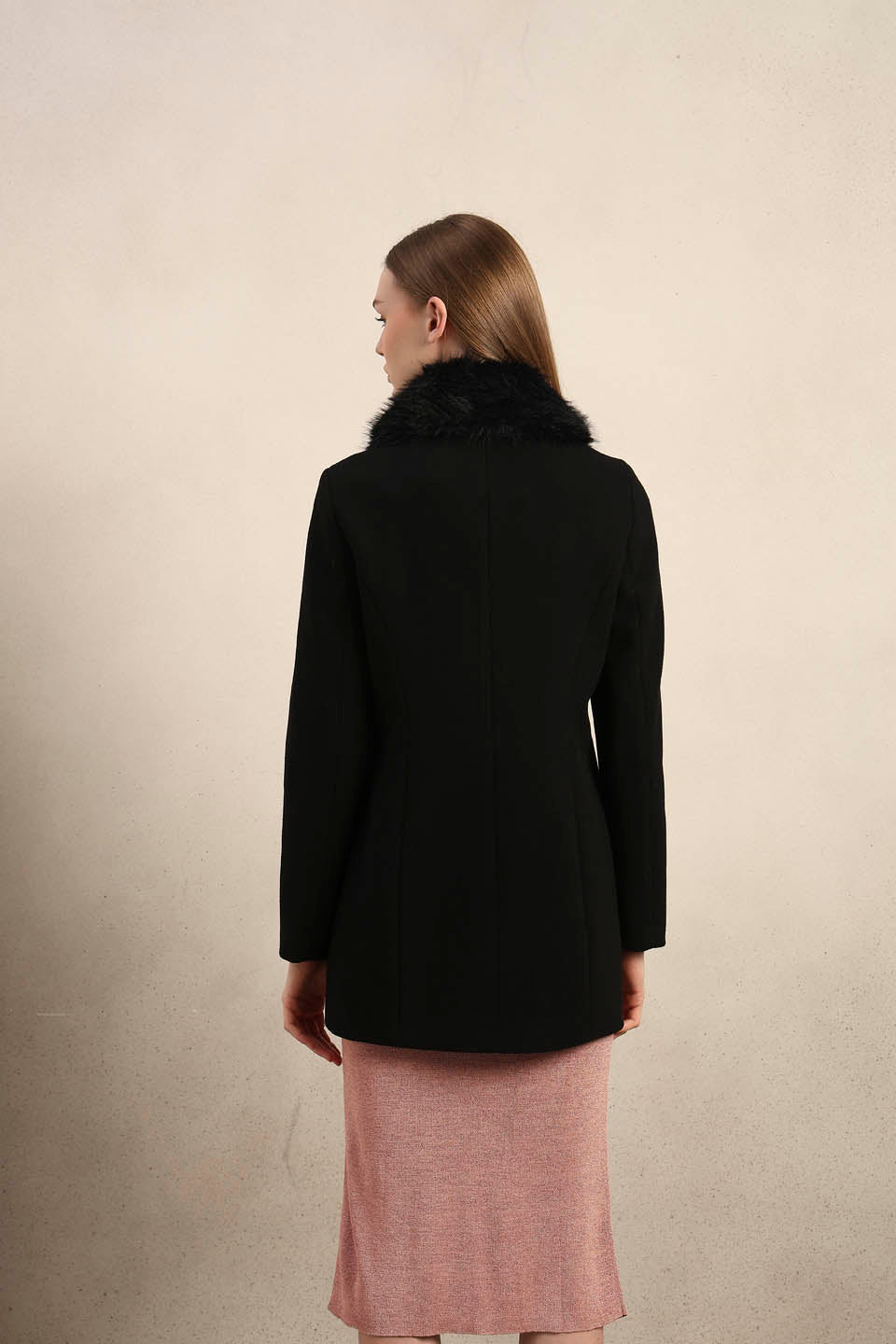 Black Faux Fur Collar Coat