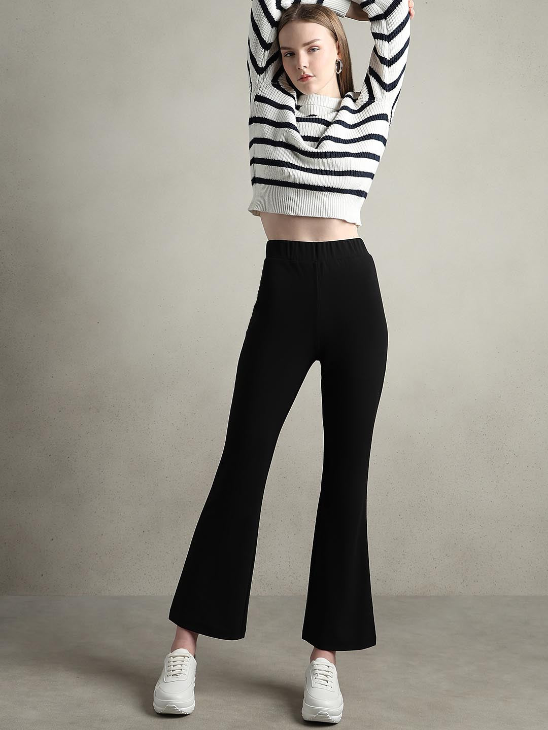 Black High Rise Bootcut Pants - Main Image