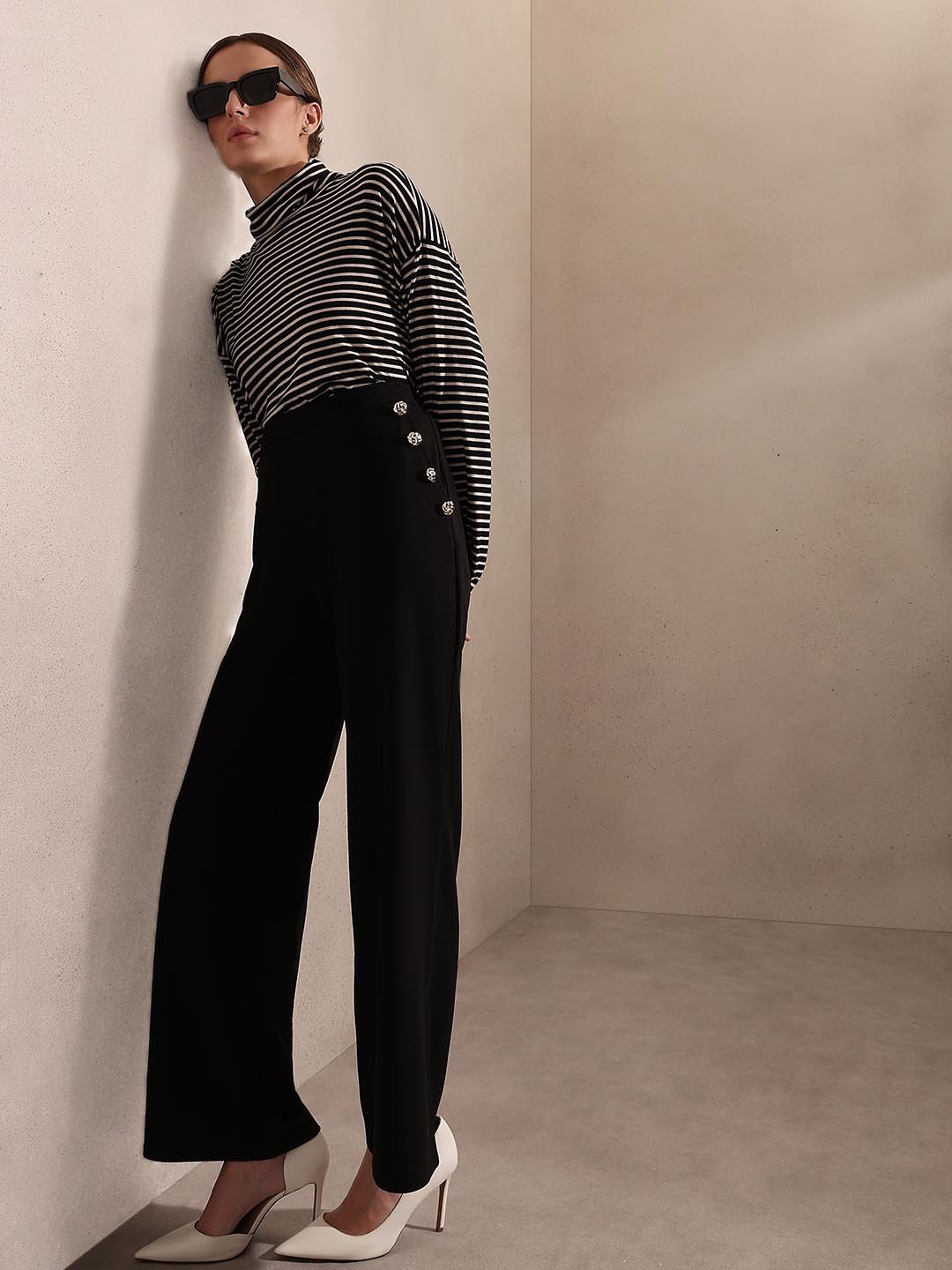 Black Button Detail Pants
