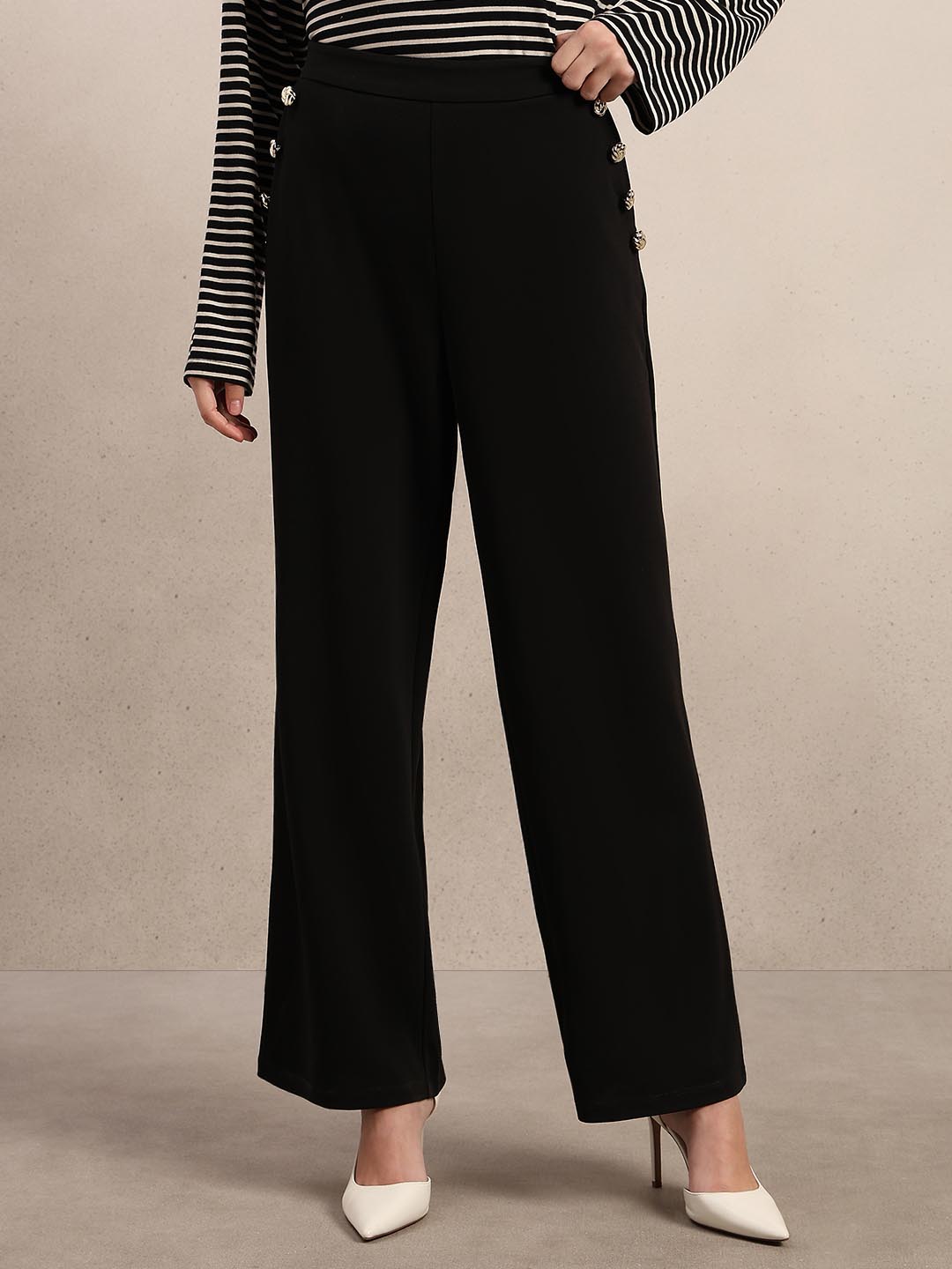 Black Button Detail Pants