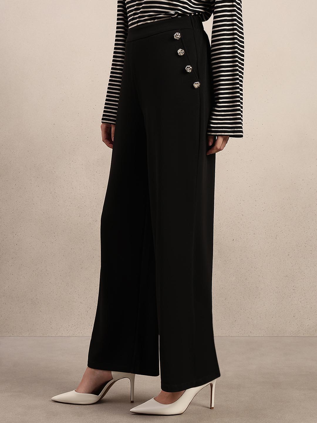 Black Button Detail Pants